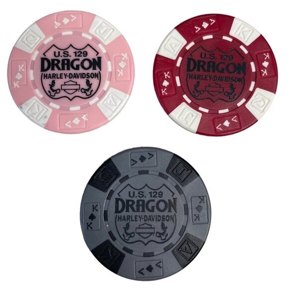 Harley Davidson Poker Chips Dealer Lot of 3 Dragon US 129 Tallahassee TN - Picture 1 of 2